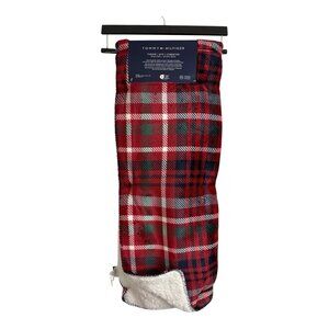 Tommy Hilfiger Plush Sherpa Throw Blanket Red Green Plaid 50" x 70" Gift NEW